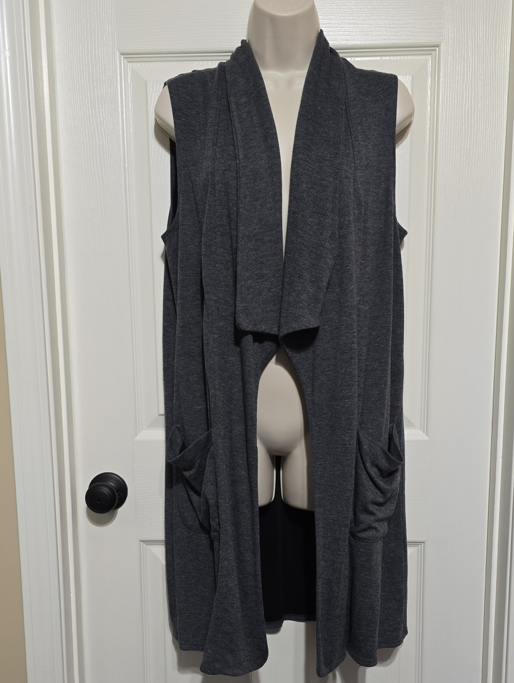 Max Studio Charcoal Black Knit Vest Waterfall Cardigan